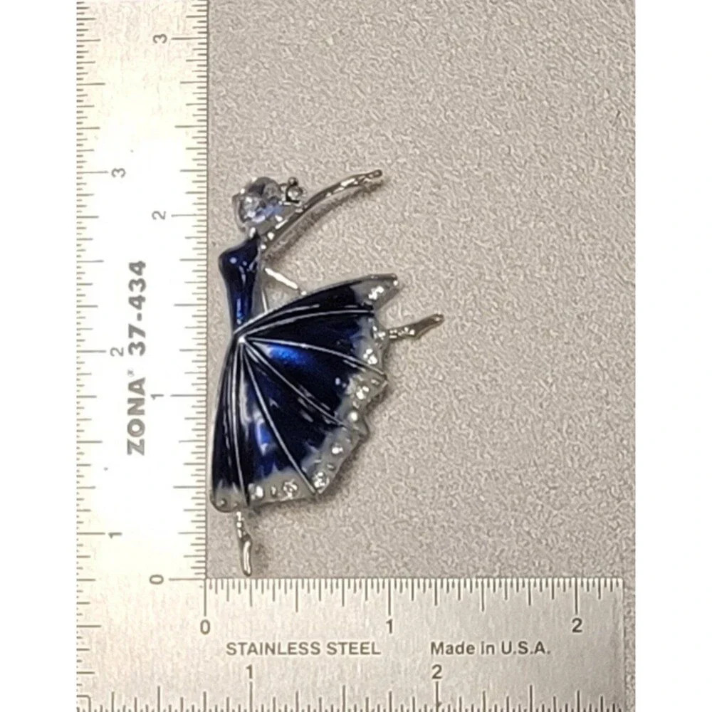 Enameled Dancing Lady Ballerina Brooch Pin with Rhinestones - Picture 2 of 2